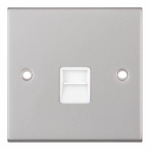 Selectric 1 Gang Master Telephone Socket Satin Chrome White Insert