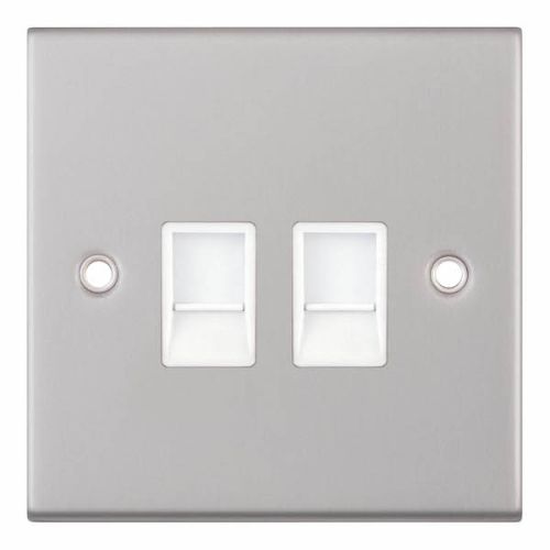 Selectric 2 Gang RJ45 Computer/Data Socket Satin Chrome White Insert