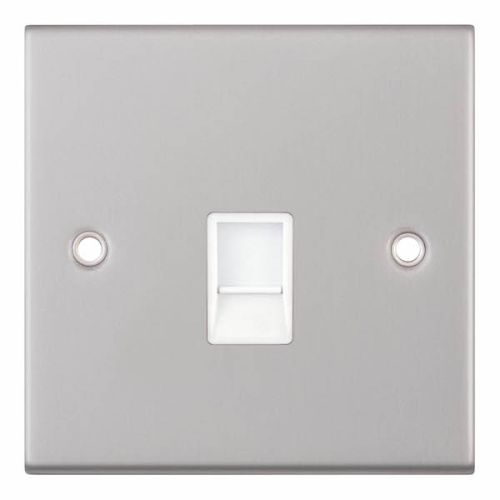 Selectric 1 Gang RJ11 Data Socket Satin Chrome White Insert