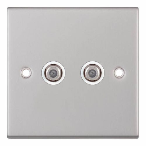 Selectric 2 Gang F-Type Satellite Socket Satin Chrome White Insert