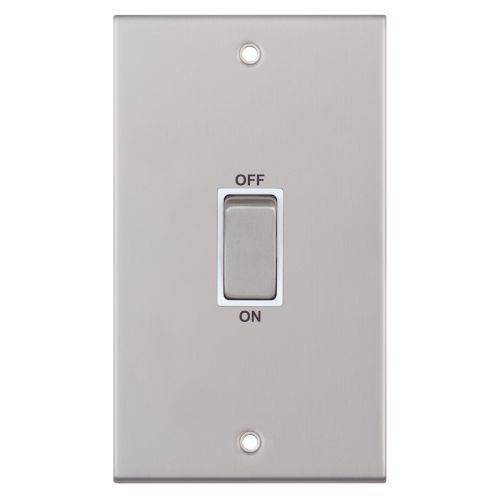 Selectric 45 Amp DP Switch 2 Gang Plate Satin Chrome with White Insert