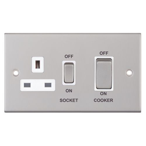 Selectric 45 Amp Cooker Unit with 13 Amp Switched Socket Satin Chrome White Insert