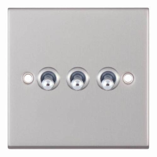 Selectric 10 Amp Toggle Switch 3 Gang 2 Way Satin Chrome with Chrome Toggles