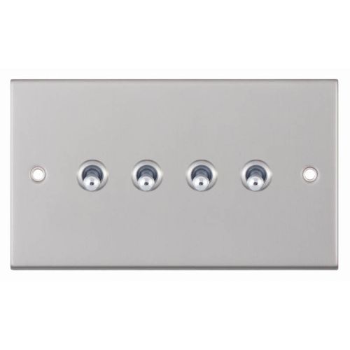 Selectric 10 Amp Toggle Switch 4 Gang 2 Way Satin Chrome with Chrome Toggles 