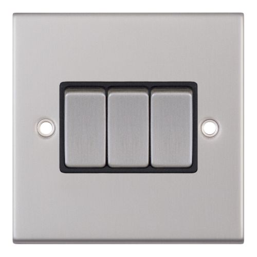 Selectric 10 Amp Plate Switch 3 Gang 2 Way X-Rated Satin Chrome Black Insert