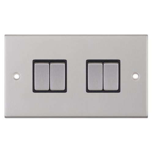 Selectric 10 Amp Plate Switch 4 Gang 2 Way X-Rated Satin Chrome Black Insert