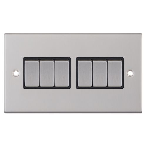 Selectric 10 Amp Plate Switch 6 Gang 2 Way X-Rated Satin Chrome Black Insert