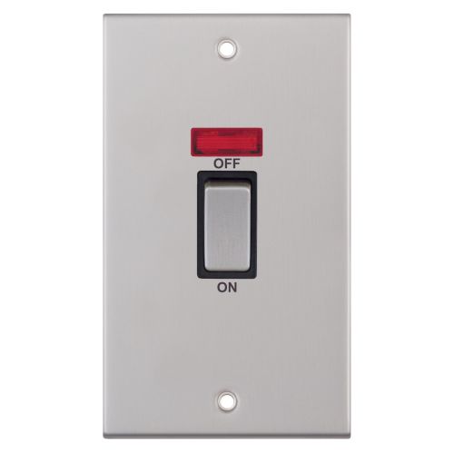 Selectric 45 Amp DP Switch with Neon 2 Gang Plate Satin Chrome Black Insert