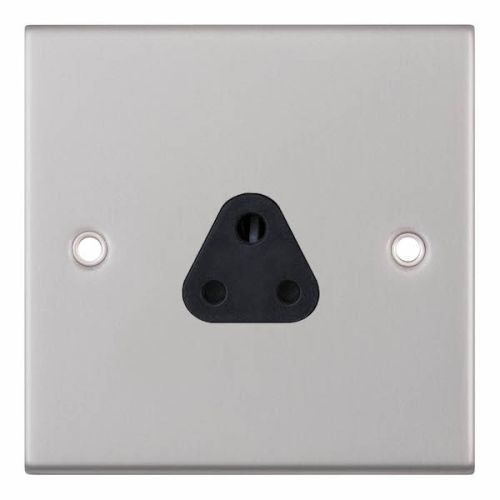 Selectric 2 Amp Round Pin Socket 3 Pin Unswitched Satin Chrome Black Insert