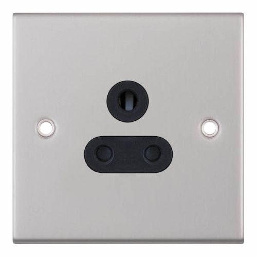 Selectric 5 Amp Round Pin Socket 3 Pin Unswitched Satin Chrome Black Insert
