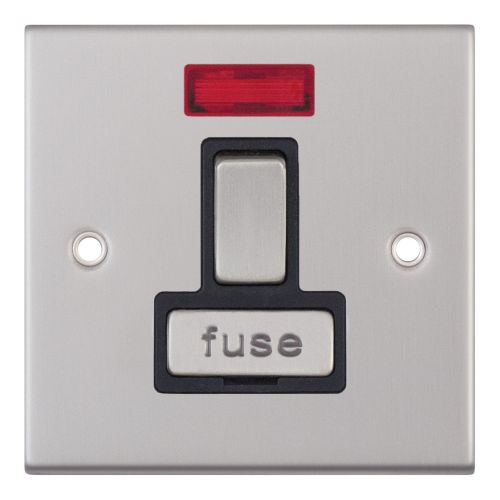 Selectric 13 Amp Fused Connection Unit with Neon DP Switched Satin Chrome Black Insert