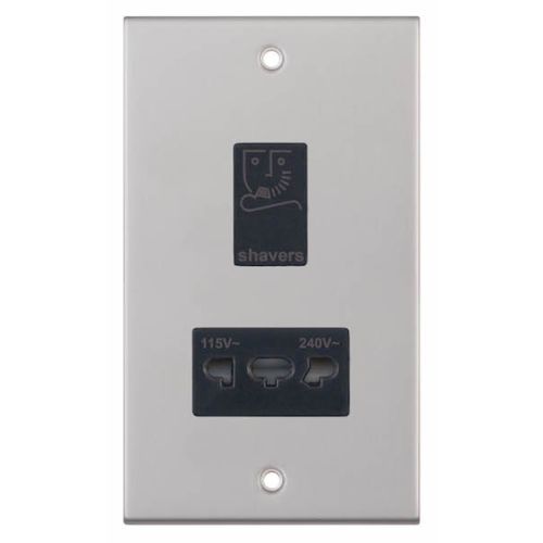 Selectric Dual Voltage Shaver Socket 115V & 230V Satin Chrome Black Insert