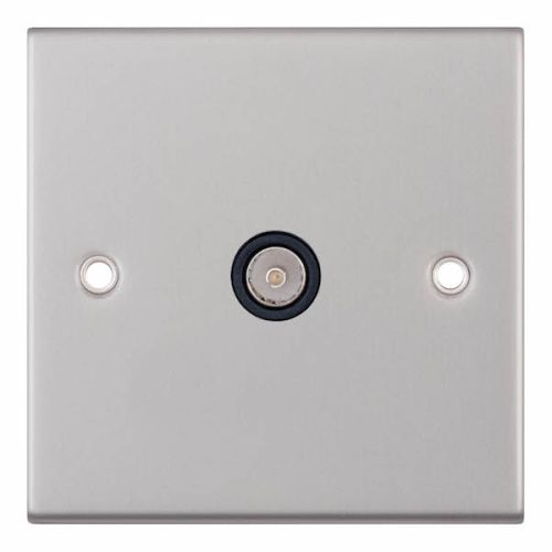 Selectric 1 Gang TV/FM ﻿Coaxial/Aerial Socket Satin Chrome Black Insert