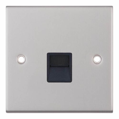 Selectric 1 Gang Secondary Telephone Socket Satin Chrome with Black Insert