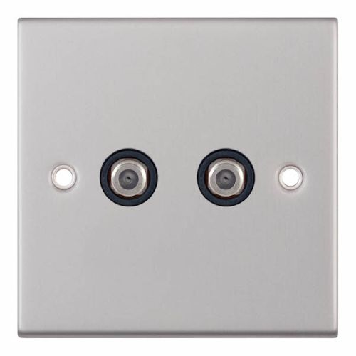 Selectric 2 Gang F-Type Satellite Socket Satin Chrome with Black Insert