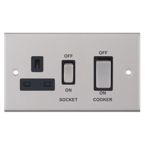 Selectric 45 Amp Cooker Unit with 13 Amp Switched Socket Satin Chrome Black Insert