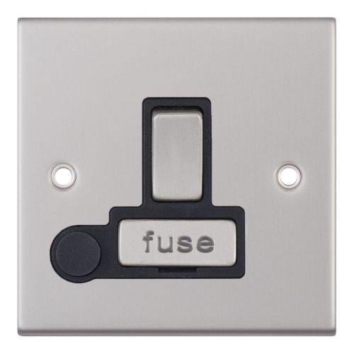 Selectric 13 Amp Fused Connection Unit DP Switched w/ Flex Satin Chrome Black Insert