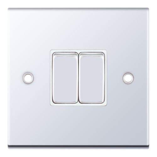 Selectric 10 Amp Plate Switch 2 Gang 2 Way X-Rated Polished Chrome White Insert