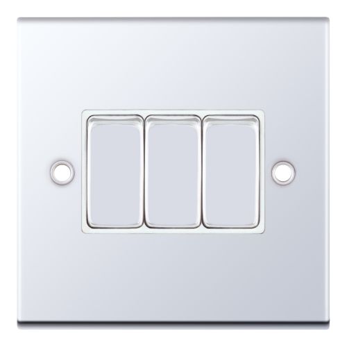 Selectric 10 Amp Plate Switch 3 Gang 2 Way X-Rated Polished Chrome White Insert