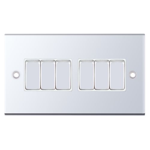 Selectric 10 Amp Plate Switch 6 Gang 2 Way X-Rated Polished Chrome White Insert