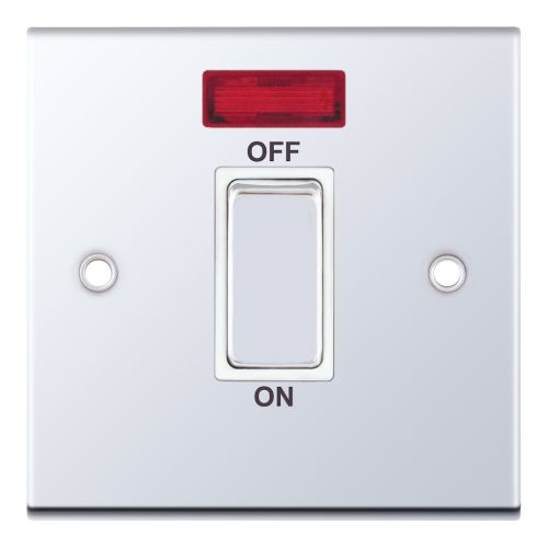 Selectric 45 Amp DP Switch with Neon 1 Gang Plate Polished Chrome White Inserts