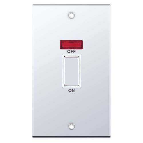 Selectric 45 Amp DP Switch with Neon 2 Gang Plate Polished Chrome White Insert