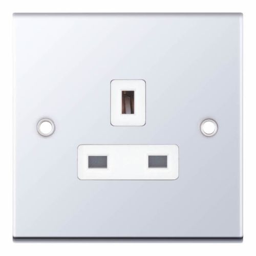 Selectric 1 Gang 13 Amp Socket Unswitched Polished Chrome White Insert