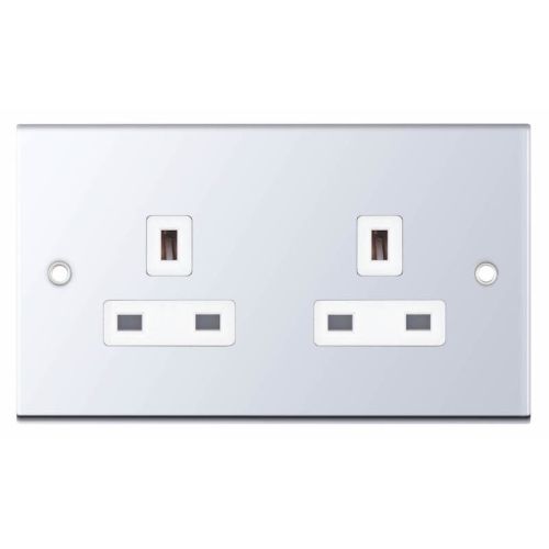 Selectric 2 Gang 13 Amp Socket Unswitched Polished Chrome White Insert