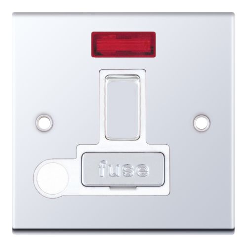 Selectric 13 Amp Fused Connection Unit with Neon and Flex Outlet DP Switched Polished Chrome White Insert