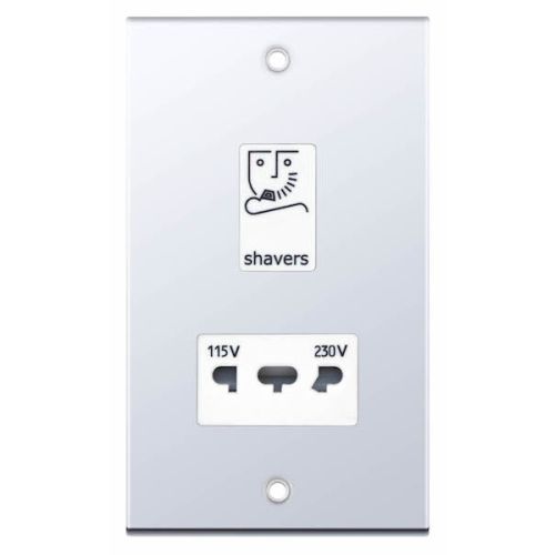 Selectric Dual Voltage Shaver Socket 115V & 230V Output Polished Chrome White Insert