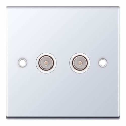 Selectric 2 Gang TV/FM ﻿Coaxial/Aerial Socket Polished Chrome White Insert