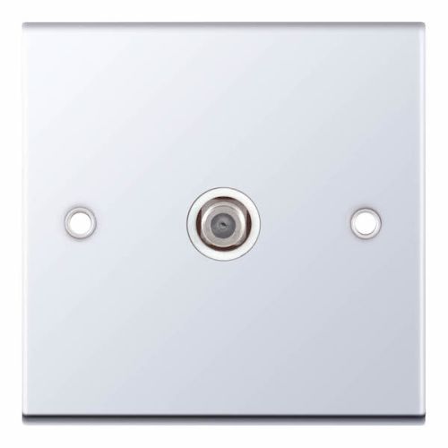 Selectric 1 Gang F-Type Satellite Socket Polished Chrome White Insert