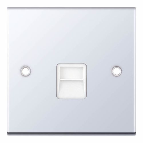 Selectric 1 Gang Master Telephone Socket Polished Chrome White Insert