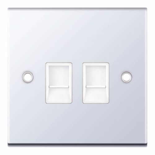 Selectric 2 Gang RJ45 Computer/Data Socket Polished Chrome White Insert