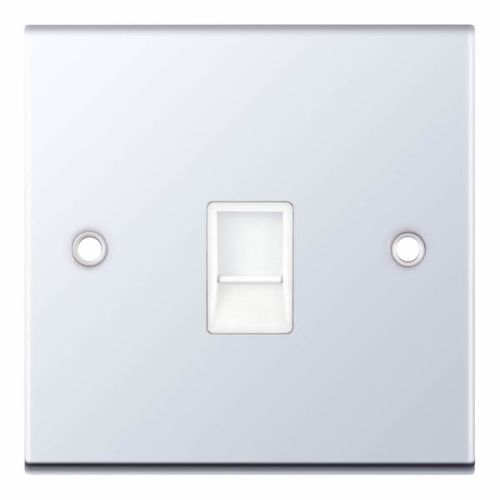 Selectric 1 Gang RJ11 Data Socket Polished Chrome White Insert