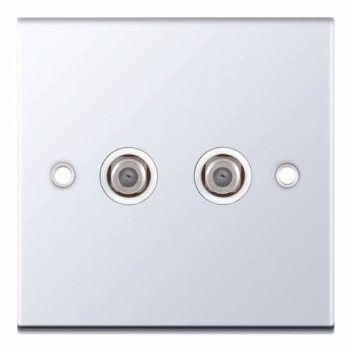 Selectric 2 Gang F-Type Satellite Socket Polished Chrome White Insert