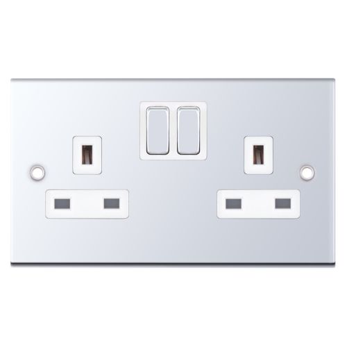 Selectric 2 Gang 13 Amp Socket SP Switched Polished Chrome White Insert