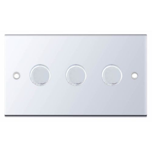 Selectric 3 Gang 2 Way Dimmer 5-100W Push On/Off Polished Chrome