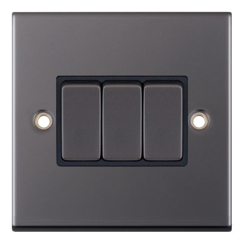Selectric 10 Amp Plate Switch 3 Gang 2 Way X-Rated Black Nickel Black Insert