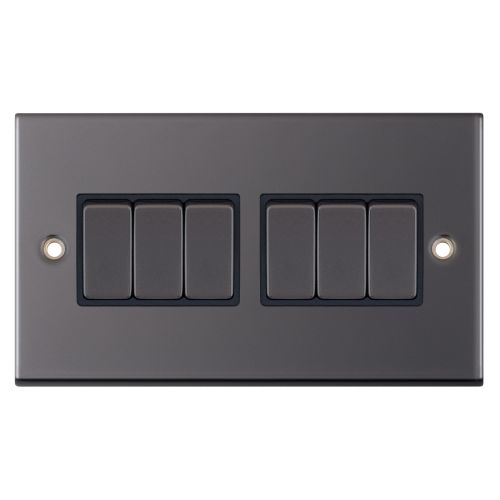 Selectric 10 Amp Plate Switch 6 Gang 2 Way X-Rated Black Nickel Black Insert