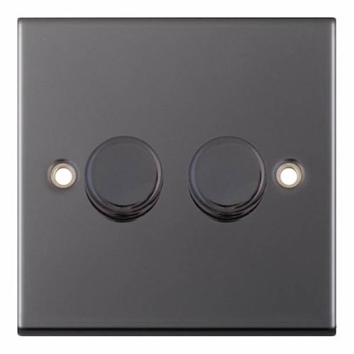 Selectric 2 Gang 2 Way Dimmer Switch 5-100W Push On/Off Black Nickel Black Insert