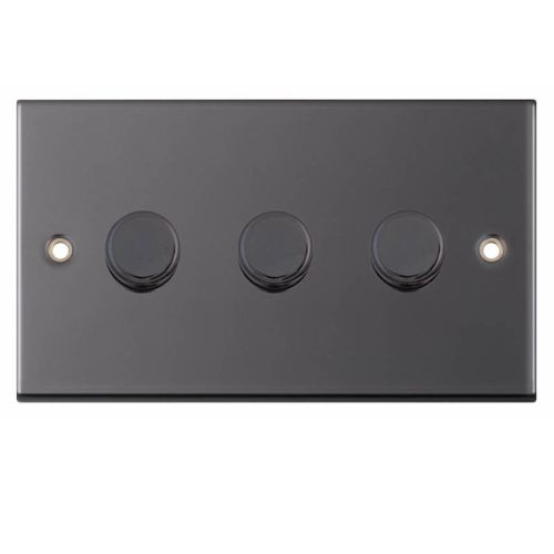 Selectric 3 Gang 2 Way Dimmer Switch 5-100W Push On/Off Black Nickel Black Insert