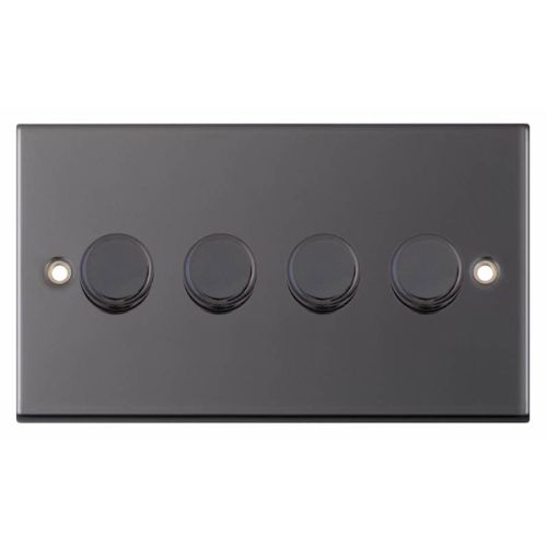 Selectric 4 Gang 2 Way Dimmer Switch 5-100W Push On/Off Black Nickel Black Insert