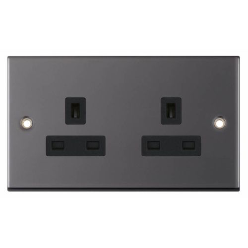 Selectric 2 Gang 13A Socket Unswitched Black Nickel Black Insert