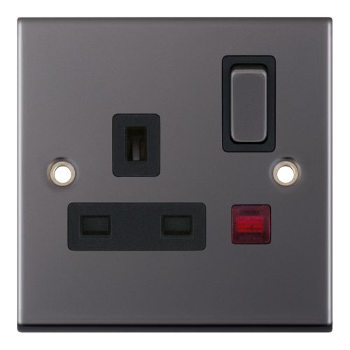Selectric 1 Gang 13A Socket with Neon DP Switched Black Nickel Black Insert