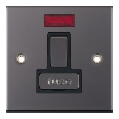 Selectric 13 Amp Fused Connection Unit with Neon DP Switched Black Nickel Black Insert