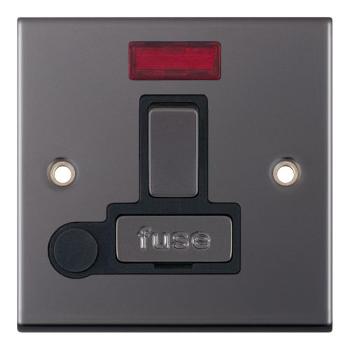 Selectric 13 Amp Fused Connection Unit with Neon and Flex Outlet DP Switched Black Nickel Black Insert