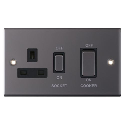 Selectric 45 Amp Cooker Unit with 13 Amp Switched Socket Black Nickel Black Insert