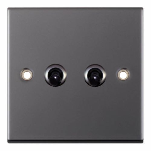 Selectric 10A Toggle Switch 2 Gang 2 Way Black Nickel Black Insert