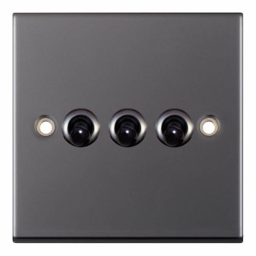 Selectric 10A Toggle Switch 3 Gang 2 Way Black Nickel Black Insert